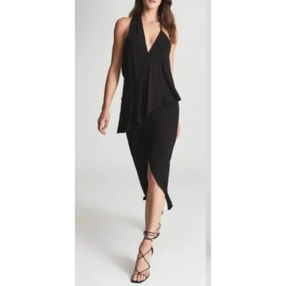 Reiss Dress Xena Strappy Open Back Black‎ Women Size 6 Midi Asymmetric Party - Picture 1 of 13